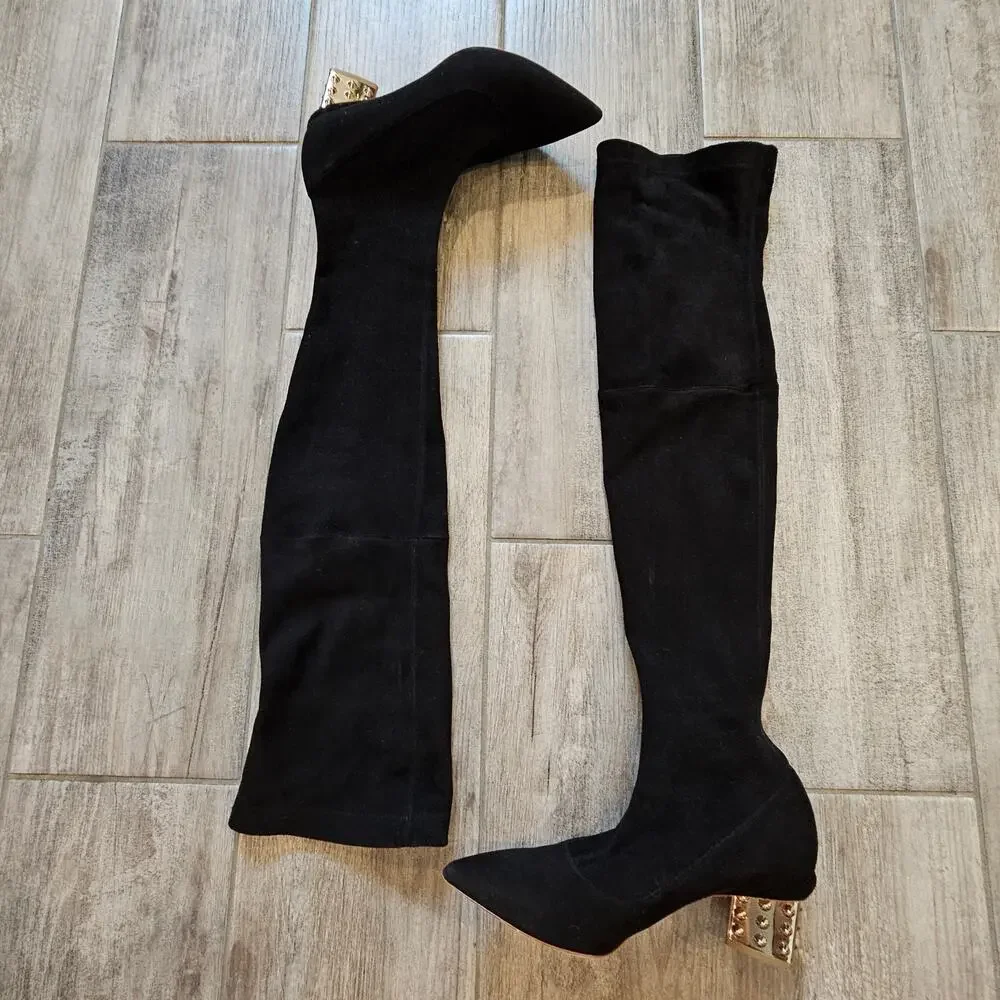 Nicholas Kirkwood Over The Knee Suede‎ Boots Women EU 38 US 8 Studded Gold Heel